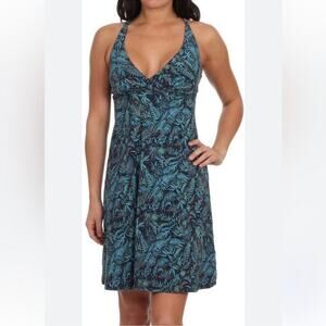 Patagonia Teal Fern-Print Halter Mini Dress